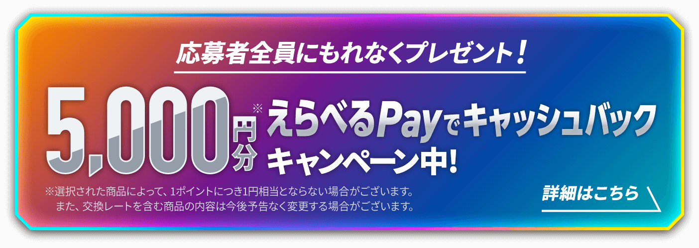 応募者全員にもれなくプレゼント！5,000円分えらべるPayでキャッシュバックキャンペーン中！（キャンペーンの公開は9月1日から！）
